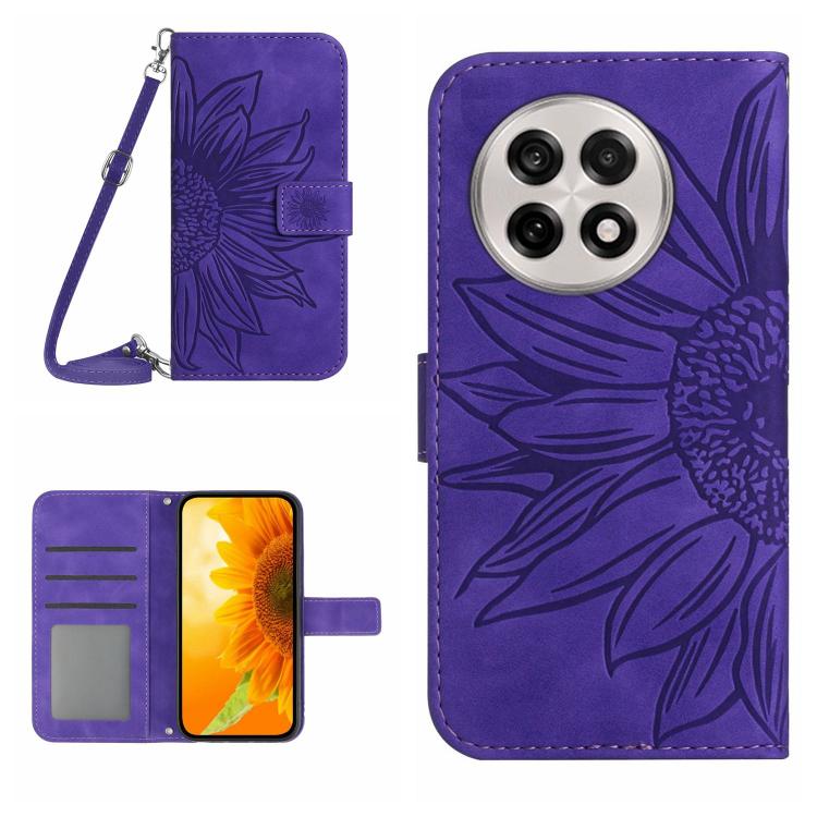 ซองโทรศัพท์หนังลายนูน Skin Feel Sun Flower พร้อมเชือกเส้นเล็ก, For OnePlus 13T, For OnePlus 13R, For OnePlus 13, For OnePlus Nord 4 5G