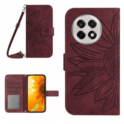 ซองโทรศัพท์หนังลายนูน Skin Feel Sun Flower พร้อมเชือกเส้นเล็ก, For OnePlus 13T, For OnePlus 13R, For OnePlus 13, For OnePlus Nord 4 5G