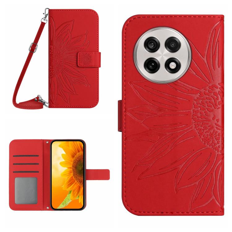 ซองโทรศัพท์หนังลายนูน Skin Feel Sun Flower พร้อมเชือกเส้นเล็ก, For OnePlus 13T, For OnePlus 13R, For OnePlus 13, For OnePlus Nord 4 5G