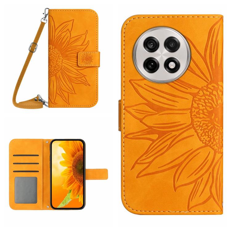 ซองโทรศัพท์หนังลายนูน Skin Feel Sun Flower พร้อมเชือกเส้นเล็ก, For OnePlus 13T, For OnePlus 13R, For OnePlus 13, For OnePlus Nord 4 5G