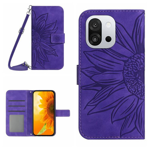 ซองโทรศัพท์หนังลายนูน Skin Feel Sun Flower พร้อมเชือกเส้นเล็ก, For OnePlus 13T, For OnePlus 13R, For OnePlus 13, For OnePlus Nord 4 5G