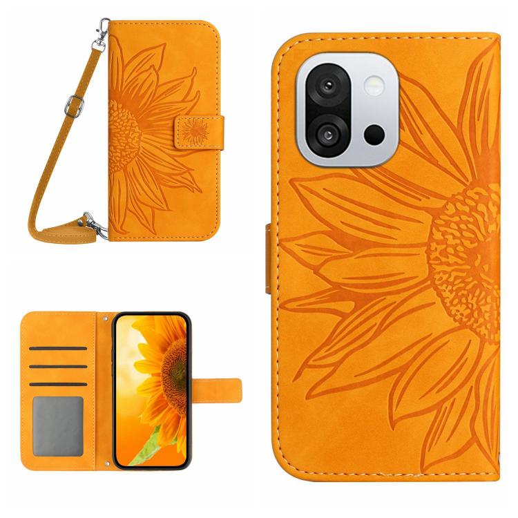 ซองโทรศัพท์หนังลายนูน Skin Feel Sun Flower พร้อมเชือกเส้นเล็ก, For OnePlus 13T, For OnePlus 13R, For OnePlus 13, For OnePlus Nord 4 5G