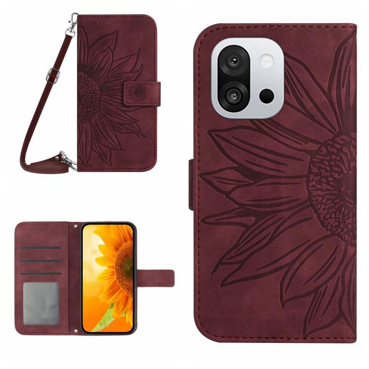 ซองโทรศัพท์หนังลายนูน Skin Feel Sun Flower พร้อมเชือกเส้นเล็ก, For OnePlus 13T, For OnePlus 13R, For OnePlus 13, For OnePlus Nord 4 5G