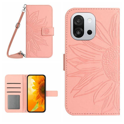 ซองโทรศัพท์หนังลายนูน Skin Feel Sun Flower พร้อมเชือกเส้นเล็ก, For OnePlus 13T, For OnePlus 13R, For OnePlus 13, For OnePlus Nord 4 5G
