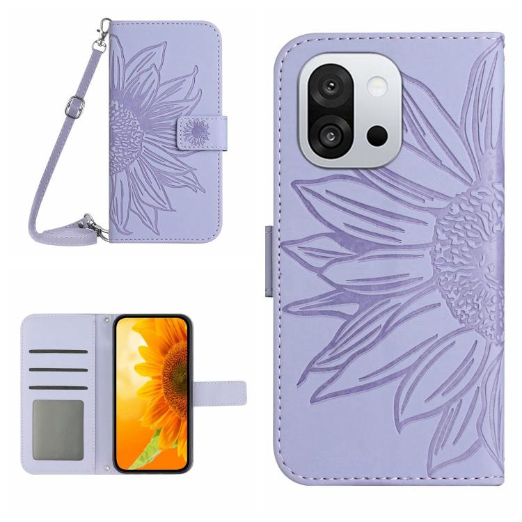 ซองโทรศัพท์หนังลายนูน Skin Feel Sun Flower พร้อมเชือกเส้นเล็ก, For OnePlus 13T, For OnePlus 13R, For OnePlus 13, For OnePlus Nord 4 5G
