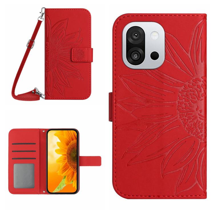 ซองโทรศัพท์หนังลายนูน Skin Feel Sun Flower พร้อมเชือกเส้นเล็ก, For OnePlus 13T, For OnePlus 13R, For OnePlus 13, For OnePlus Nord 4 5G