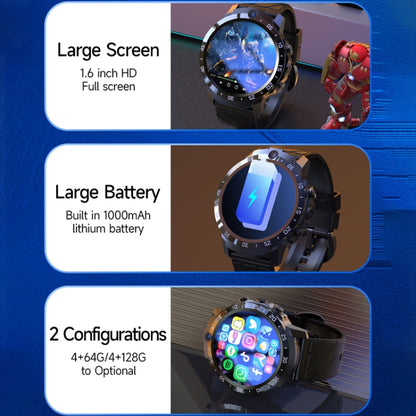 MT27 4G+64G 1.6 นิ้ว IP67 กันน้ำ 4G Android 8.1 ดูสมาร์ทรองรับอัตราการเต้นหัวใจ / GPS, Leather Band