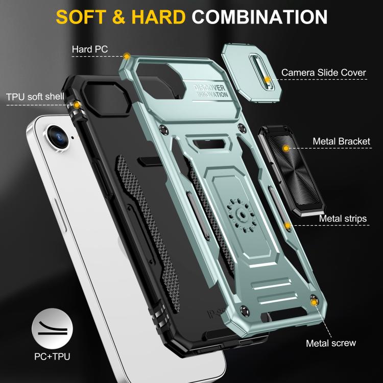 เคสโทรศัพท์ Armor PC + TPU Camera Shield, For iPhone 17e / 16e, For iPhone 17 Pro Max, For iPhone 17 Pro, For iPhone 17, For iPhone Air, For iPhone 16 Pro Max