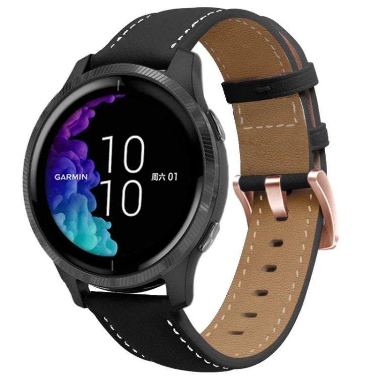 สายนาฬิกาหนังแท้หัวเข็มขัดสีโรสโกลด์ 20 มม, For Garmin Venu / SQ / SQ2 / Venu 2 Plus