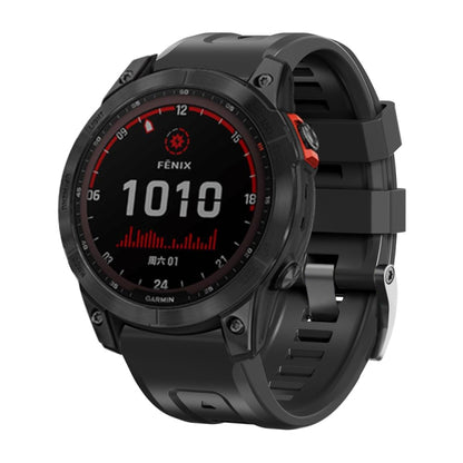 สายนาฬิกาซิลิโคนหัวเข็มขัดเหล็กสีดำแบบสกรู, For Garmin Forerunner 965 / 955 / 945 / 935, For Garmin Tactix 7 Pro / Fenix 7X  / 6X Pro