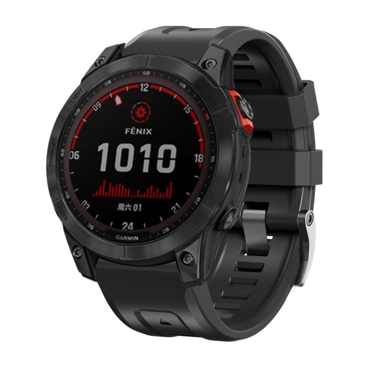 สายนาฬิกาซิลิโคนหัวเข็มขัดเหล็กสีดำแบบสกรู, For Garmin Forerunner 965 / 955 / 945 / 935, For Garmin Tactix 7 Pro / Fenix 7X  / 6X Pro
