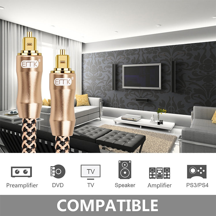 EMK Gold-plated TV Digital Audio Optical Fiber Connecting Cable, 1m, 1.5m, 2m, 3m, 5m, 8m, 10m, 15m, 20m, 25m, 30m