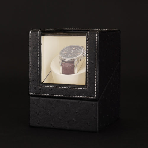 Leather Single Watch Box Electric Motor Watch Shaker Automatic Watch Shaker, US Plug, Single, Ostrich Pattern, Single, Carbon Fibre, Single, Black, Single, Dark Brown