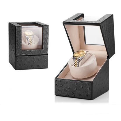 Leather Single Watch Box Electric Motor Watch Shaker Automatic Watch Shaker, US Plug, Single, Ostrich Pattern, Single, Carbon Fibre, Single, Black, Single, Dark Brown