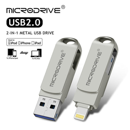 MicroDrive 2 In 1 Lightning + USB2.0 แฟลชดิสก์โลหะแบบพกพา USB, 32GB, 64GB, 128GB