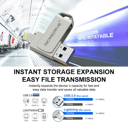 MicroDrive 2 In 1 Lightning + USB2.0 แฟลชดิสก์โลหะแบบพกพา USB, 32GB, 64GB, 128GB