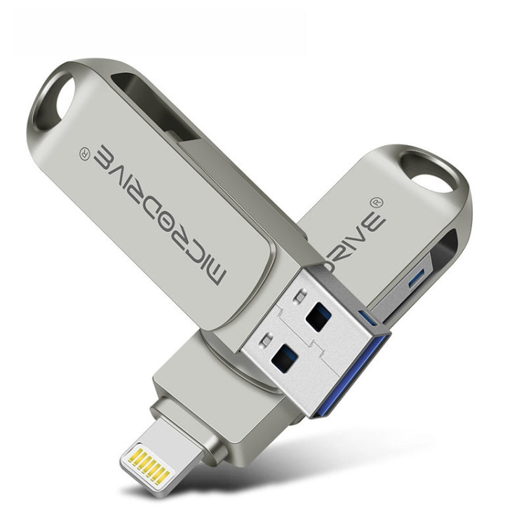 MicroDrive 2 In 1 Lightning + USB2.0 แฟลชดิสก์โลหะแบบพกพา USB, 32GB, 64GB, 128GB