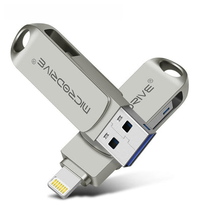 MicroDrive 2 In 1 Lightning + USB2.0 แฟลชดิสก์โลหะแบบพกพา USB, 32GB, 64GB, 128GB