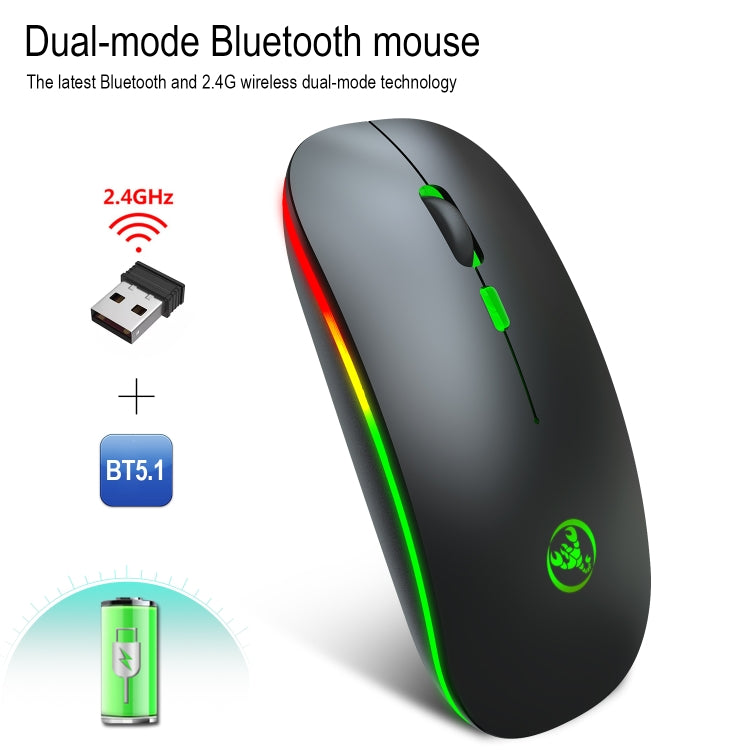 HXSJ T18 2.4GHZ 1600dpi สองโหมดเปล่งแสงเมาส์ไร้สาย USB + บลูทูธ 5.1 ชาร์จใหม่ได้