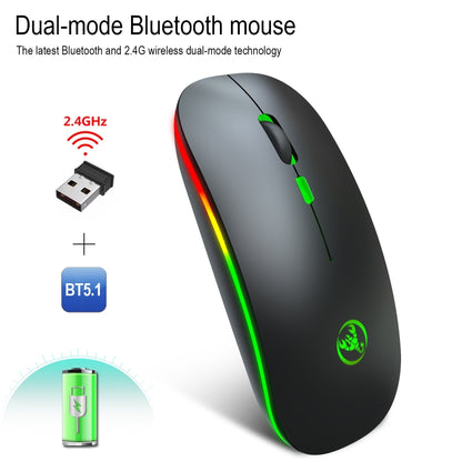 HXSJ T18 2.4GHZ 1600dpi สองโหมดเปล่งแสงเมาส์ไร้สาย USB + บลูทูธ 5.1 ชาร์จใหม่ได้