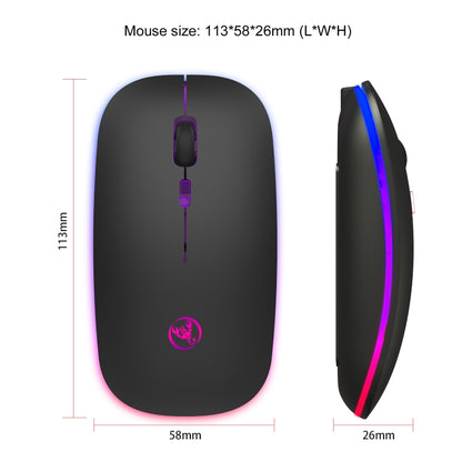 HXSJ T18 2.4GHZ 1600dpi สองโหมดเปล่งแสงเมาส์ไร้สาย USB + บลูทูธ 5.1 ชาร์จใหม่ได้