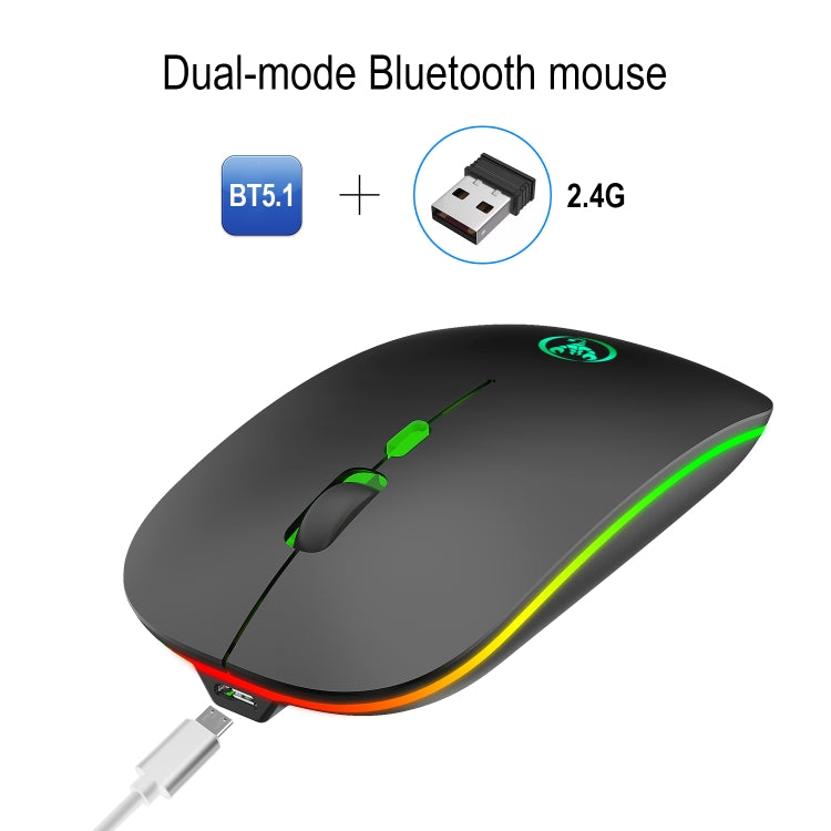 HXSJ T18 2.4GHZ 1600dpi สองโหมดเปล่งแสงเมาส์ไร้สาย USB + บลูทูธ 5.1 ชาร์จใหม่ได้