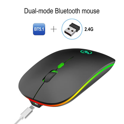 HXSJ T18 2.4GHZ 1600dpi สองโหมดเปล่งแสงเมาส์ไร้สาย USB + บลูทูธ 5.1 ชาร์จใหม่ได้