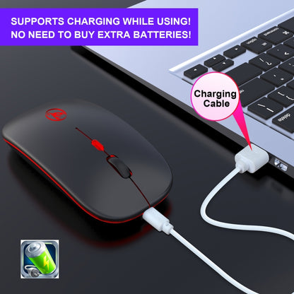HXSJ T18 2.4GHZ 1600dpi สองโหมดเปล่งแสงเมาส์ไร้สาย USB + บลูทูธ 5.1 ชาร์จใหม่ได้
