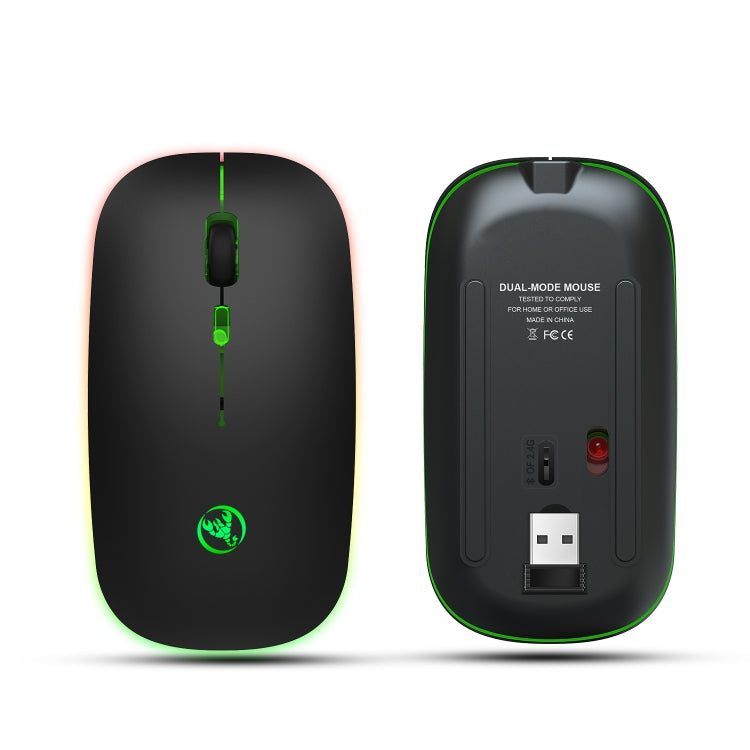 HXSJ T18 2.4GHZ 1600dpi สองโหมดเปล่งแสงเมาส์ไร้สาย USB + บลูทูธ 5.1 ชาร์จใหม่ได้