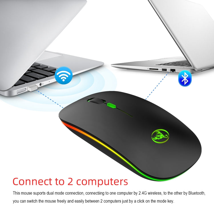 HXSJ T18 2.4GHZ 1600dpi สองโหมดเปล่งแสงเมาส์ไร้สาย USB + บลูทูธ 5.1 ชาร์จใหม่ได้