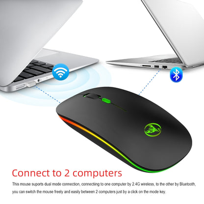 HXSJ T18 2.4GHZ 1600dpi สองโหมดเปล่งแสงเมาส์ไร้สาย USB + บลูทูธ 5.1 ชาร์จใหม่ได้