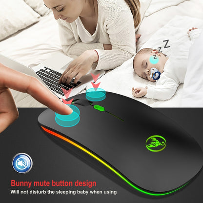 HXSJ T18 2.4GHZ 1600dpi สองโหมดเปล่งแสงเมาส์ไร้สาย USB + บลูทูธ 5.1 ชาร์จใหม่ได้