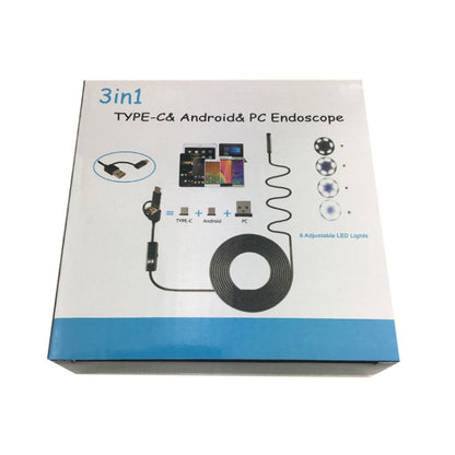 AN100 3 in 1 IP67 กันน้ำ USB-C / Type-C + Micro USB + USB กล้องตรวจสอบท่องู Endoscope HD สำหรับชิ้นส่วนของโทรศัพท์มือถือ Android ฟังก์ชั่น OTG พร้อมไฟ LED 6 ดวง, 5.5mm, 7mm, 8mm