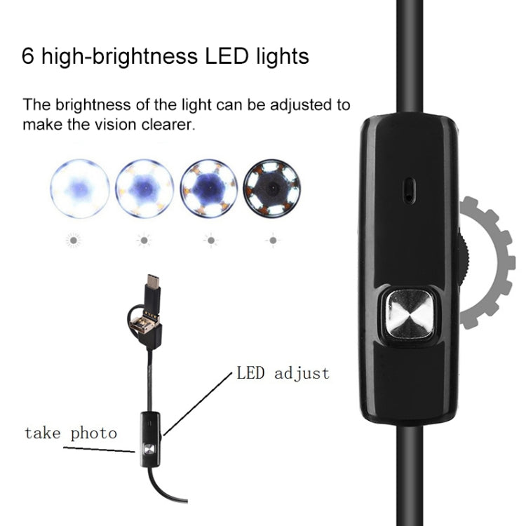 AN100 3 in 1 IP67 กันน้ำ USB-C / Type-C + Micro USB + USB กล้องตรวจสอบท่องู Endoscope HD สำหรับชิ้นส่วนของโทรศัพท์มือถือ Android ฟังก์ชั่น OTG พร้อมไฟ LED 6 ดวง, 5.5mm, 7mm, 8mm