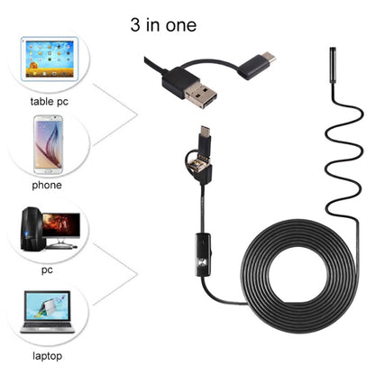 AN100 3 in 1 IP67 กันน้ำ USB-C / Type-C + Micro USB + USB กล้องตรวจสอบท่องู Endoscope HD สำหรับชิ้นส่วนของโทรศัพท์มือถือ Android ฟังก์ชั่น OTG พร้อมไฟ LED 6 ดวง, 5.5mm, 7mm, 8mm