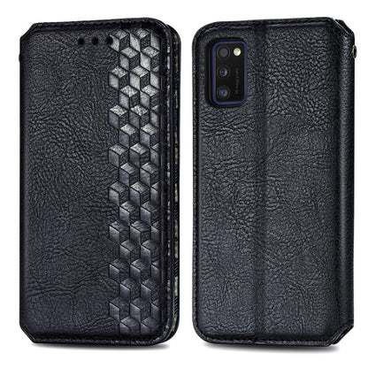 Cubic Grid Pressed ซองหนังแม่เหล็กพลิกแนวนอนพร้อมตัวยึดและช่องเสียบการ์ดและกระเป๋าสตางค์, For Samsung Galaxy A41, For Samsung Galaxy A71 5G