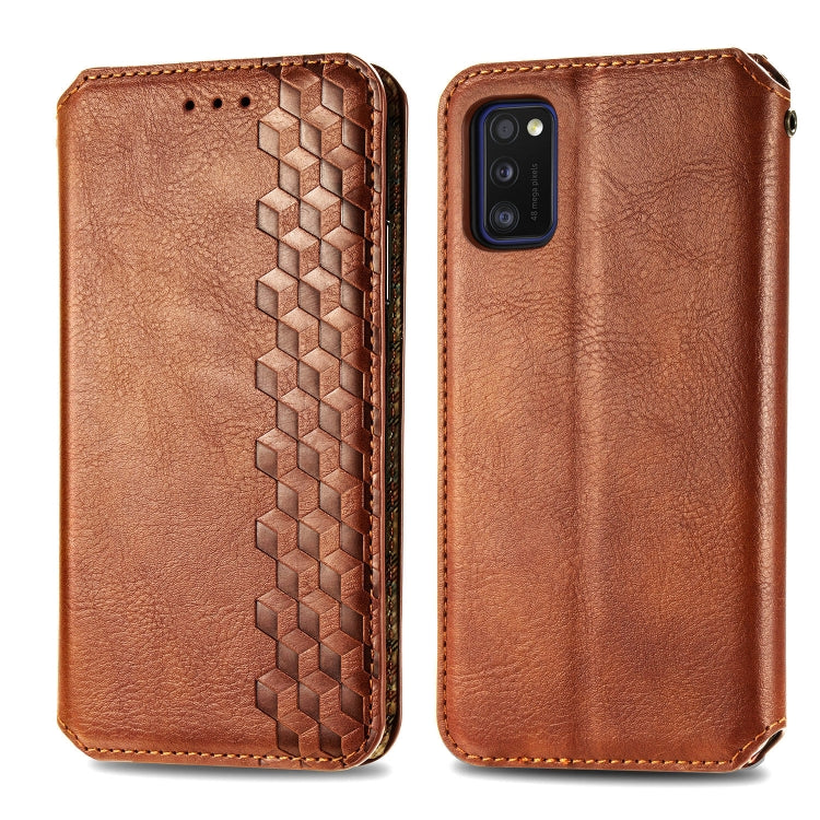 Cubic Grid Pressed ซองหนังแม่เหล็กพลิกแนวนอนพร้อมตัวยึดและช่องเสียบการ์ดและกระเป๋าสตางค์, For Samsung Galaxy A41, For Samsung Galaxy A71 5G