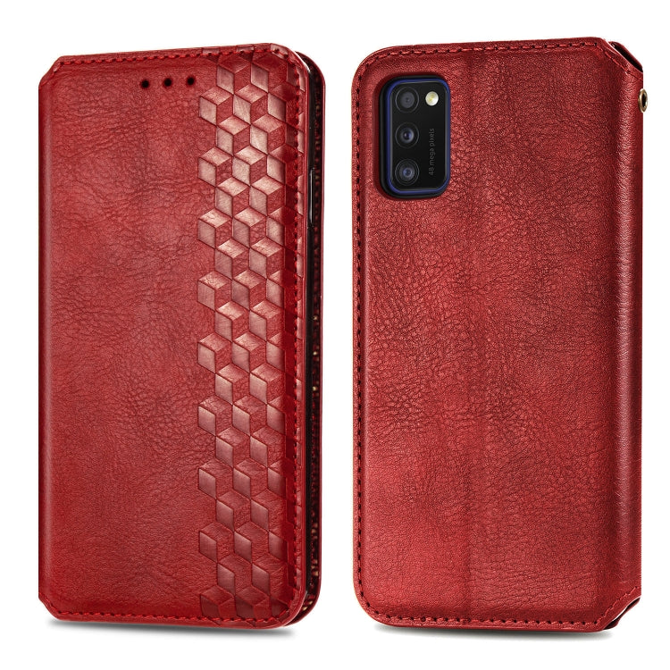 Cubic Grid Pressed ซองหนังแม่เหล็กพลิกแนวนอนพร้อมตัวยึดและช่องเสียบการ์ดและกระเป๋าสตางค์, For Samsung Galaxy A41, For Samsung Galaxy A71 5G