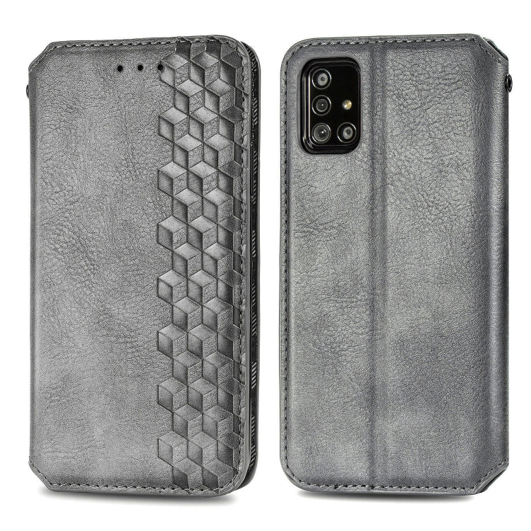 Cubic Grid Pressed ซองหนังแม่เหล็กพลิกแนวนอนพร้อมตัวยึดและช่องเสียบการ์ดและกระเป๋าสตางค์, For Samsung Galaxy A41, For Samsung Galaxy A71 5G