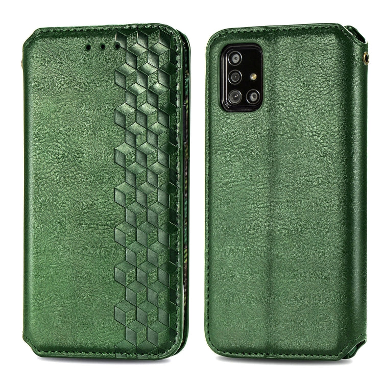 Cubic Grid Pressed ซองหนังแม่เหล็กพลิกแนวนอนพร้อมตัวยึดและช่องเสียบการ์ดและกระเป๋าสตางค์, For Samsung Galaxy A41, For Samsung Galaxy A71 5G