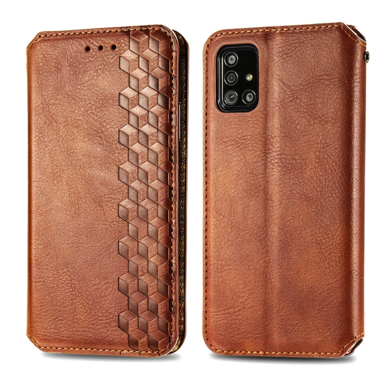 Cubic Grid Pressed ซองหนังแม่เหล็กพลิกแนวนอนพร้อมตัวยึดและช่องเสียบการ์ดและกระเป๋าสตางค์, For Samsung Galaxy A41, For Samsung Galaxy A71 5G