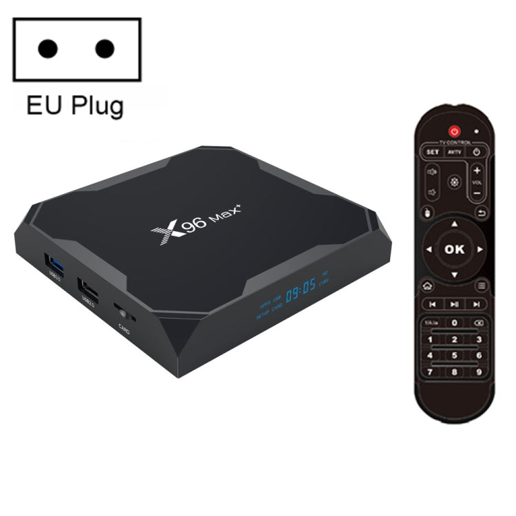 กล่องสมาร์ททีวี X96 สูงสุด + 4K พร้อมรีโมทคอนโทรล, Android 9.0, Amlogic S905X3 Quad-Core Cortex-A55,2GB + 16GB, รองรับ LAN, AV, 2.4G / 5G WiFi, USBx2, การ์ด TF,, EU Plug, UK Plug, AU Plug