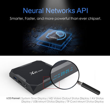 กล่องสมาร์ททีวี X96 สูงสุด + 4K พร้อมรีโมทคอนโทรล, Android 9.0, Amlogic S905X3 Quad-Core Cortex-A55,2GB + 16GB, รองรับ LAN, AV, 2.4G / 5G WiFi, USBx2, การ์ด TF,, EU Plug, UK Plug, AU Plug