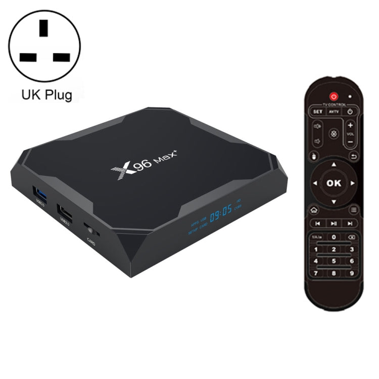 กล่องสมาร์ททีวี X96 สูงสุด + 4K พร้อมรีโมทคอนโทรล, Android 9.0, Amlogic S905X3 Quad-Core Cortex-A55,2GB + 16GB, รองรับ LAN, AV, 2.4G / 5G WiFi, USBx2, การ์ด TF,, EU Plug, UK Plug, AU Plug