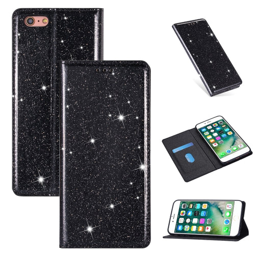 ซองหนังพลิกแนวนอนแม่เหล็กบางเฉียบแวววาวพร้อมตัวยึดและช่องเสียบการ์ด, For iPhone 6 Plus, For iPhone 8 / 7, For iPhone 8 Plus / 7 Plus, For iPhone 11, For iPhone 11 Pro, For iPhone 11 Pro Max, For iPhone X / XS, For iPhone XS Max