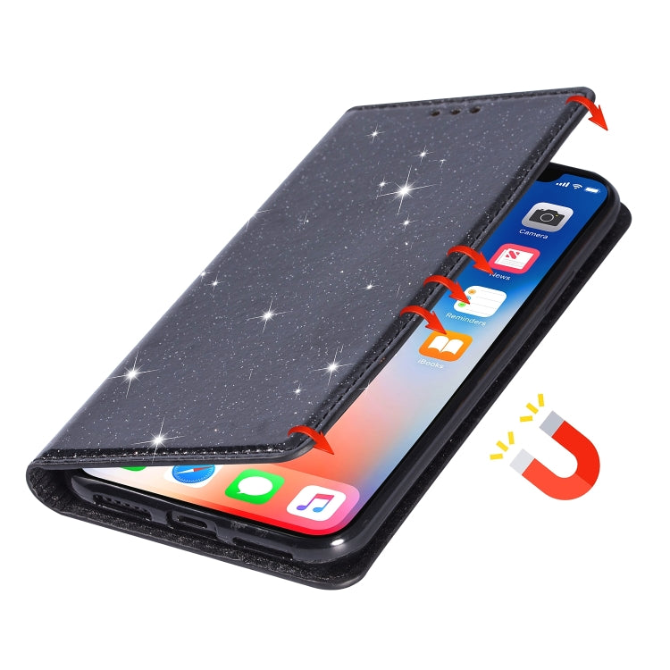 ซองหนังพลิกแนวนอนแม่เหล็กบางเฉียบแวววาวพร้อมตัวยึดและช่องเสียบการ์ด, For iPhone 6 Plus, For iPhone 8 / 7, For iPhone 8 Plus / 7 Plus, For iPhone 11, For iPhone 11 Pro, For iPhone 11 Pro Max, For iPhone X / XS, For iPhone XS Max