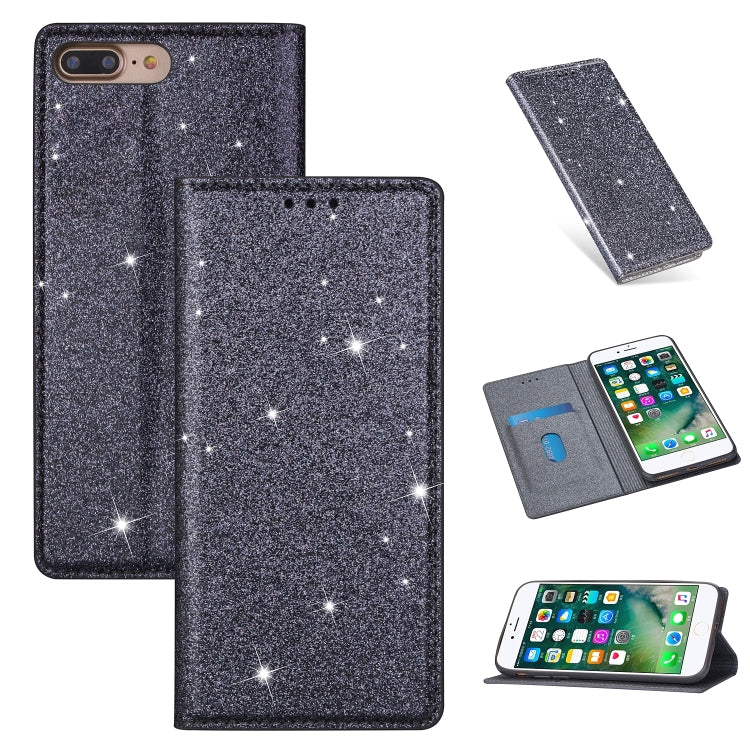 ซองหนังพลิกแนวนอนแม่เหล็กบางเฉียบแวววาวพร้อมตัวยึดและช่องเสียบการ์ด, For iPhone 6 Plus, For iPhone 8 / 7, For iPhone 8 Plus / 7 Plus, For iPhone 11, For iPhone 11 Pro, For iPhone 11 Pro Max, For iPhone X / XS, For iPhone XS Max