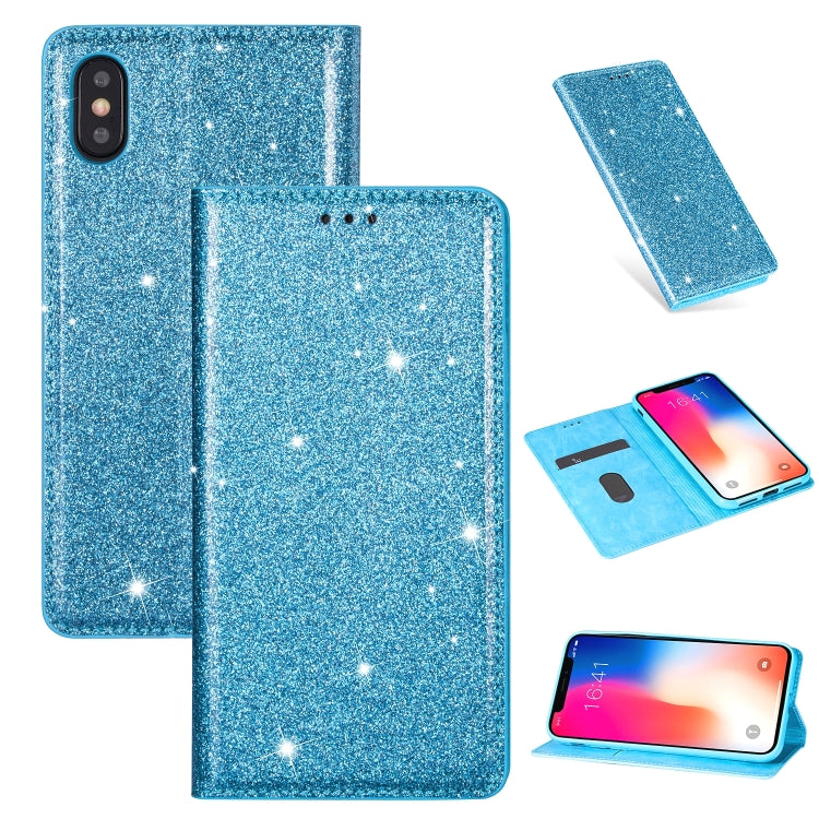 ซองหนังพลิกแนวนอนแม่เหล็กบางเฉียบแวววาวพร้อมตัวยึดและช่องเสียบการ์ด, For iPhone XR