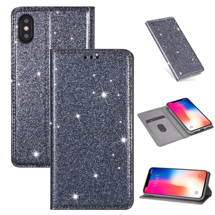 ซองหนังพลิกแนวนอนแม่เหล็กบางเฉียบแวววาวพร้อมตัวยึดและช่องเสียบการ์ด, For iPhone XR
