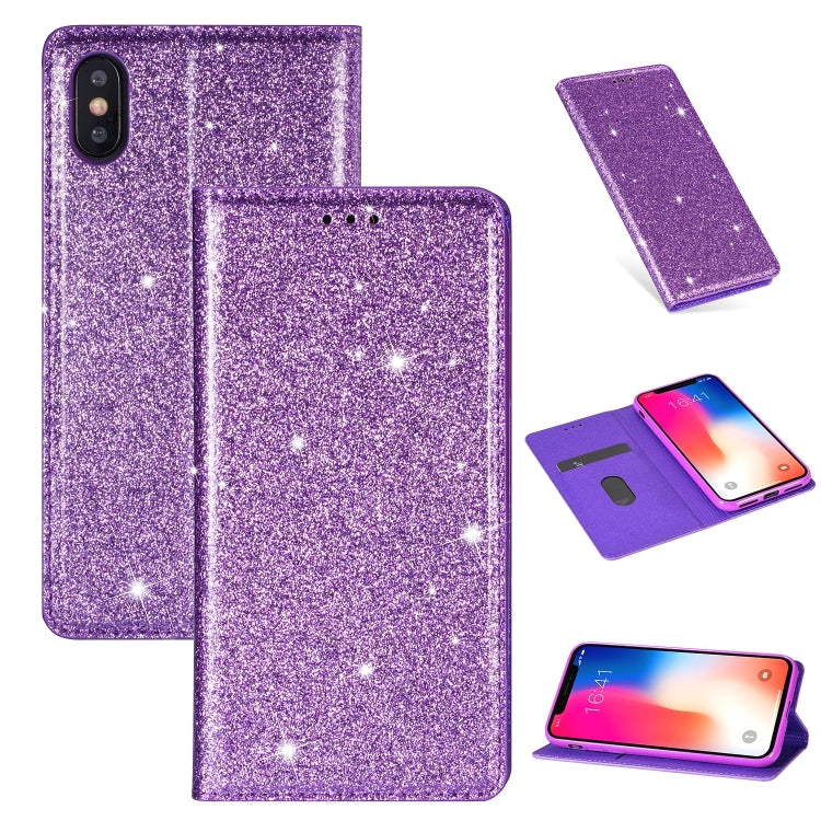 ซองหนังพลิกแนวนอนแม่เหล็กบางเฉียบแวววาวพร้อมตัวยึดและช่องเสียบการ์ด, For iPhone XR